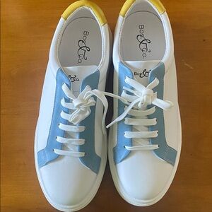 Bos. & Co. White and Blue Sneakers with Yellow Accent